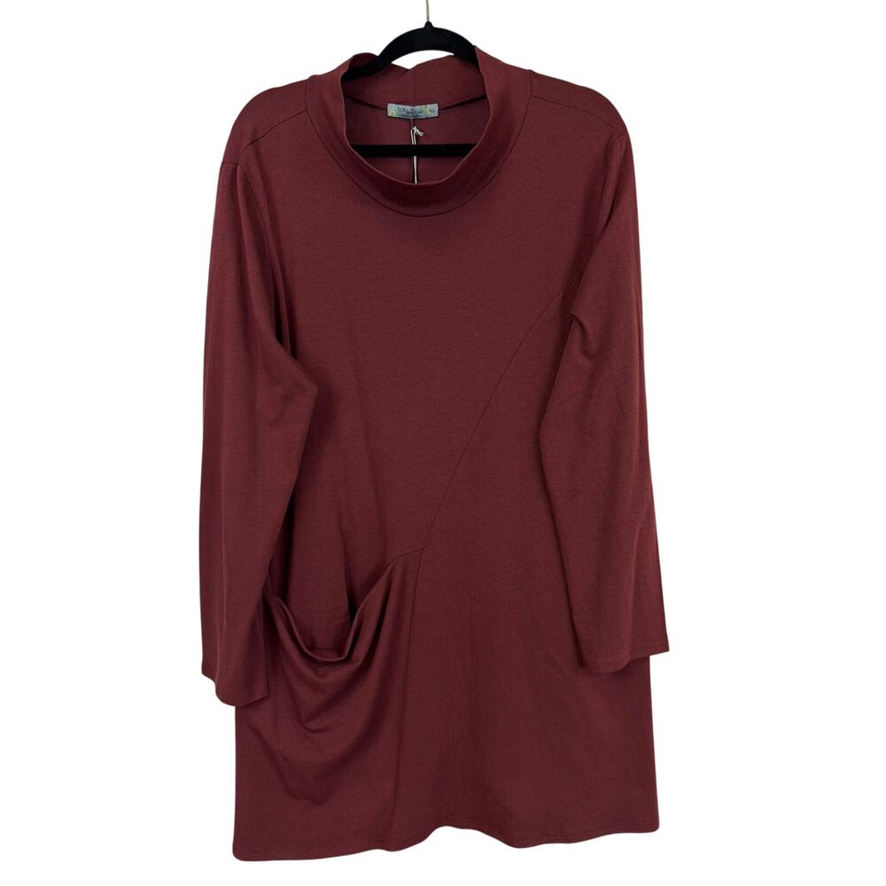 NWT Chalet XL Deep Red Modal Long Sleeve Front Pocket Tunic High Neck Top
